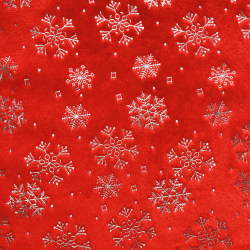 Ткань Искусственный Мех Коротковорсовый 190 гр/м2 (Ширина 150см), принт Снежинки на красном (на отрез) в Черкесске